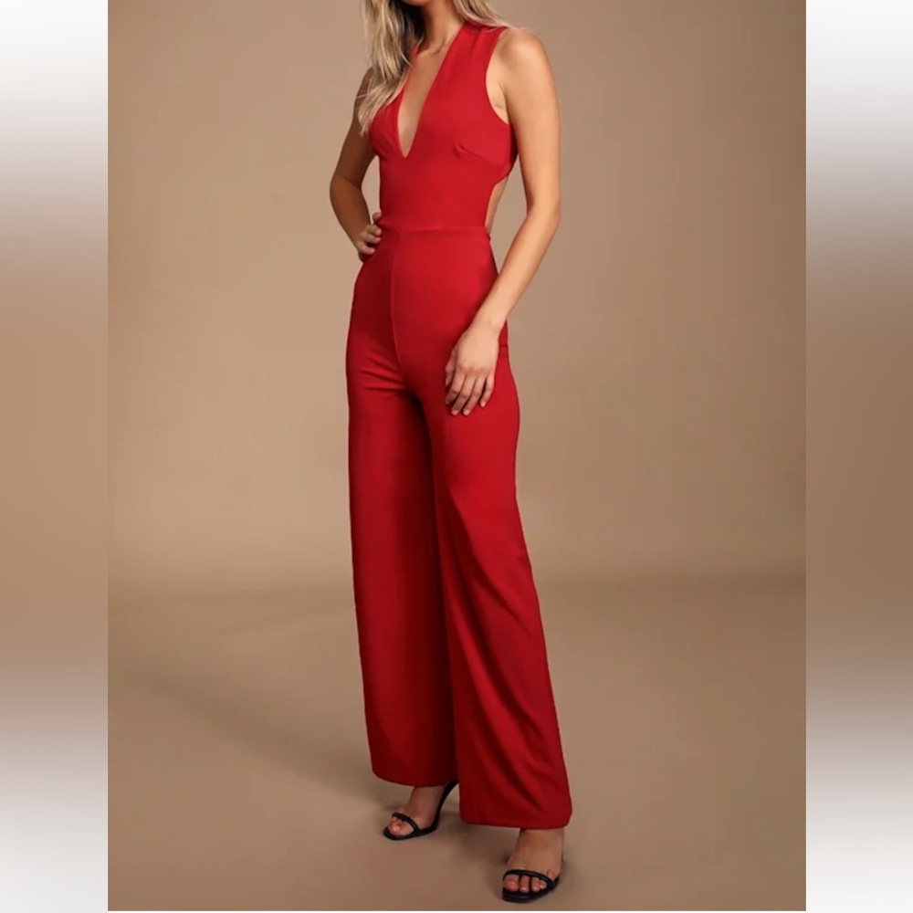 Lulus Elegant Red Sleeveless Jumpsuit